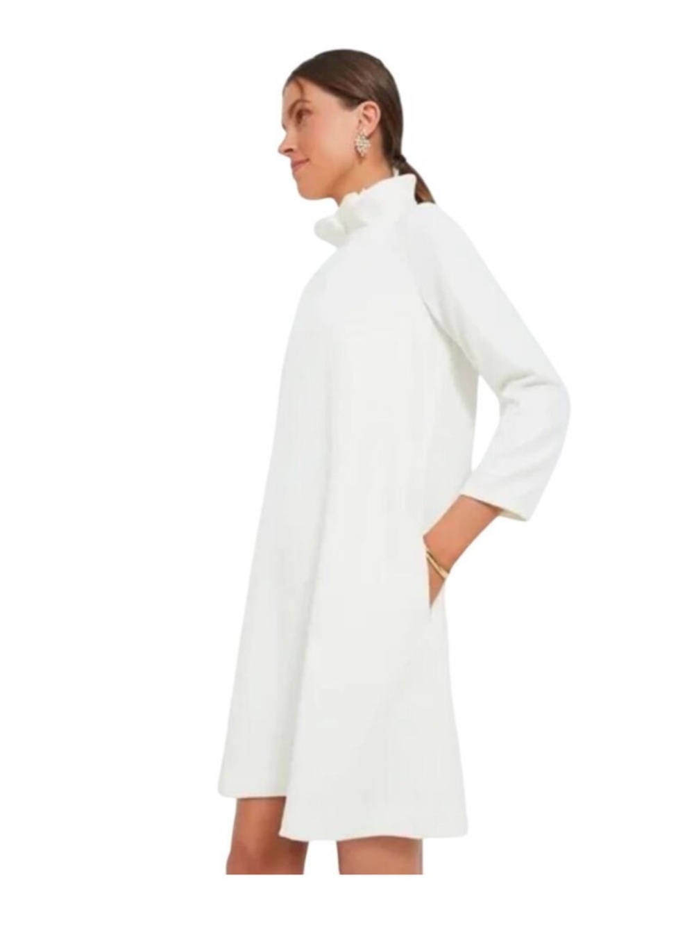 Pomander Place white Daphne Dress Tuckernuck sz Small Long Sleeve Ruffle Collar - Picture 2 of 16